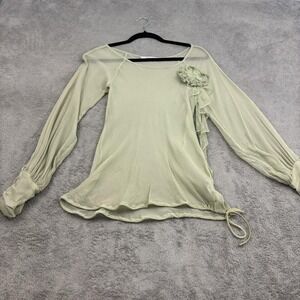 VTG Y2K Zara Silk Sheer Floral Applique Top Womens M Green Forest Fairy Artsy